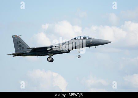 McDonnell Douglas F-15E Strike Eagle, 91-0311, der 48Th Fighter Wing Commander Aircraft, USAFE, basiert und an RAF Lakenheath, Suffolk gesehen Stockfoto