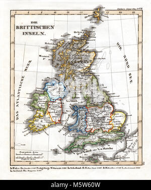 1844 Stieler Karte - Britische Inseln - Großbritannien & Irland - England Schottland Wales London Liverpool Dublin Edinburgh Stockfoto