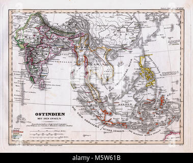 1844 Stieler Karte - Indien & Südostasien - East Indies philippinischen Inseln Singapur Borneo Java Stockfoto