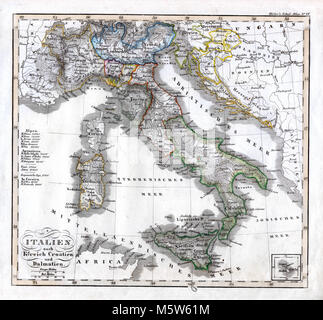 1844 Stieler Karte - Italien Kroatien Dalmatien Neapel Vatikan Sardinien Stockfoto