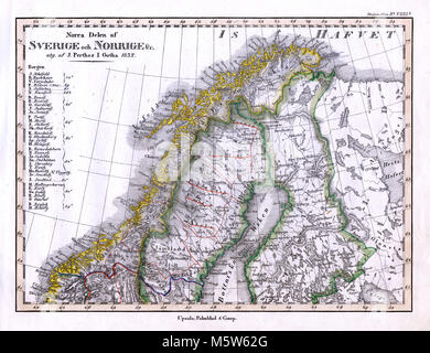 1844 Stieler Karte - nördliche Schweden Norwegen Finnland Lappland - Skandinavien Stockfoto