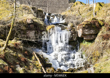 Einen gefrorenen Wasserfall in der Nähe von Pen y Fan Berg auf Brecon Beacon National Park, Wales, in einigen Teilen des Vereinigten Königreichs eingerichtet sind, fühlen sich kälter als die Arctic Circle als eisige Temperaturen in der kommenden Woche fortsetzen. Stockfoto