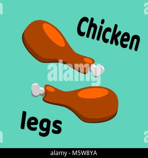 Zwei Hähnchenkeulen auf einem türkis Hintergrund, Essen konzeptionelle Vector Illustration Stock Vektor