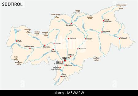Einfache Karte von der italienischen Provinz Südtirol in deutscher Sprache Stock Vektor