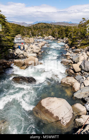 Rio Frances in der Nähe von Campamento Italiano; Torres del Paine Nationalpark, Chile Stockfoto