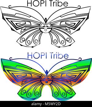 Minimalistische butterfly logo Hopi Stamm, Tanz logo Stock Vektor