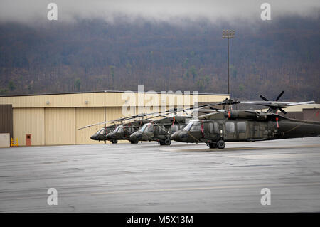 28 Expeditionary Combat Aviation Brigade UH-60 Black Hawk Hubschraubern auf Muir Army Airfield Februar 25, 2018 geparkt. Stockfoto