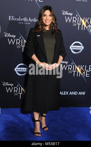 Los Angeles, USA. 26 Feb, 2018. Schauspielerin Eva Longoria besucht die Weltpremiere von Disney's "A Wrinkle In Time" am El Capitan Theatre am 26. Februar in Los Angeles, Kalifornien 2018. Foto von Barry King/Alamy leben Nachrichten Stockfoto
