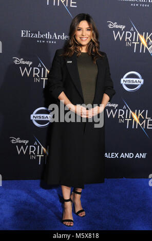 Los Angeles, USA. 26 Feb, 2018. Schauspielerin Eva Longoria besucht die Weltpremiere von Disney's "A Wrinkle In Time" am El Capitan Theatre am 26. Februar in Los Angeles, Kalifornien 2018. Foto von Barry King/Alamy leben Nachrichten Stockfoto