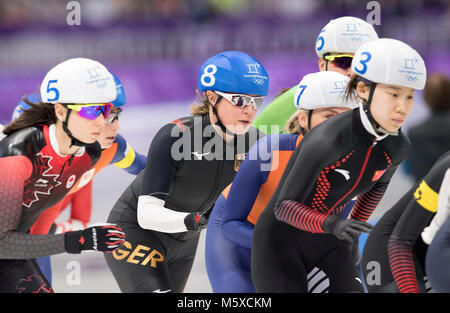 Claudia Pechstein, GER, Mitte, Aktion, Pulka Finale Massenstart der Frauen, am 24.02.2018 Olympische Winterspiele 2018, vom 09.02. - 25.02.2018 in PyeongChang/Suedkorea. | Verwendung weltweit Stockfoto