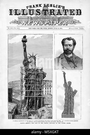 Frédéric Auguste Bartholdi (1834-1904), französischer Bildhauer, entworfen, um die Freiheitsstatue im Bau außerhalb seines Pariser Studio in diesem Juni amerikanische Zeitung 1885 gezeigt. Stockfoto