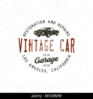 Vintage Muscle Car Garage Logo. Vector Illustration Stock Vektor