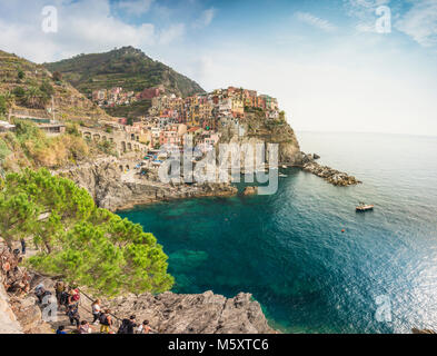 Manatola, Cinque Terre, Ligurien, Italien. Das schöne Dorf in Manarola, Unesco Weltkulturerbe Stockfoto