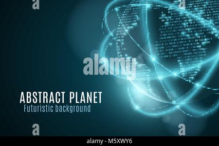 Weltkarte von binären Codes. Futuristischen Planeten. Glühende, unscharfe neon Linien. Zusammenfassung Hintergrund. Computer Programmierung Code. Globales Netzwerk. Vektor illu Stock Vektor