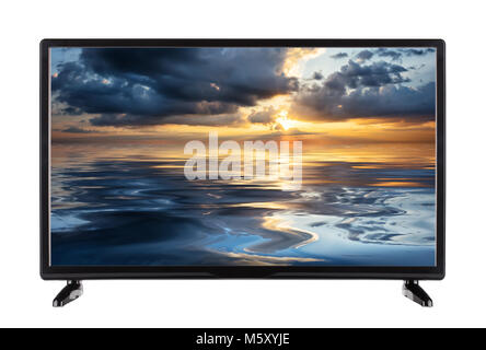 Modernen Flachbild-TV mit Sky auf dem Bildschirm Stockfoto