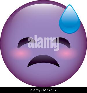 Lila Emoticon cartoon Gesicht depressive reißen Stock Vektor
