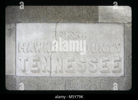 Hawkins County, Tennessee Level: 230 - ft Spender: Hawkins County, Tennessee Termine: s 1850/1850/1885 Original Material: Marmor Abmessungen: 2'x 4' Bildhauer/Carver: nicht bekannt ursprünglichen Inschrift: Von Hawkins County Tennessee Stockfoto