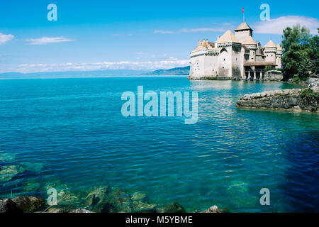 Ansicht der berühmten Chateau de Chillon, Schweiz. Stockfoto