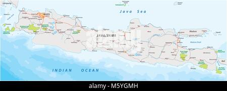 Vektor Straße und National Park Karte von der indonesischen Insel Java Stock Vektor