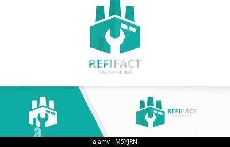 Vektor factory logo Kombination. Industrie und Reparatur Symbol oder Icon. Einzigartige Fertigung und fix Logo Design Template. Stock Vektor
