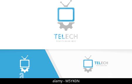 Vektor tv und Gang logo Kombination. Fernsehen und Mechaniker Symbol oder Icon. Einzigartige Medien- und industriellen Logo Design Template. Stock Vektor