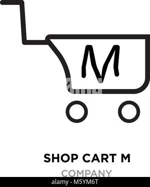Warenkorb m Schreiben Logo, M linear Shopping Symbol Stock Vektor