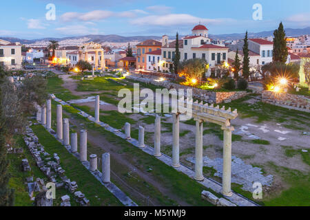 Nacht Römische Agora in Athen, Griechenland Stockfoto
