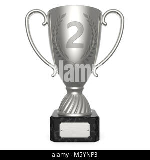 Silberne Trophäe Cup auf weißem Hintergrund 3D Rendering isoliert Stockfoto