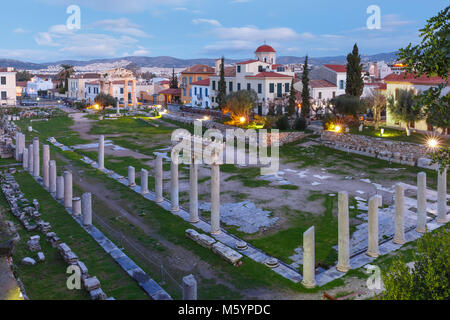 Nacht Römische Agora in Athen, Griechenland Stockfoto