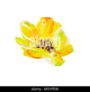 Von Hand bemalt Modern gelbe Blume auf weißem Hintergrund. Spring Flower saisonalen Karte. Öl Malerei Stockfoto