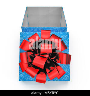 Geschenk Box mit rotem überwältigende Bug auf Weiß. Vorderansicht. 3D-Darstellung Stockfoto