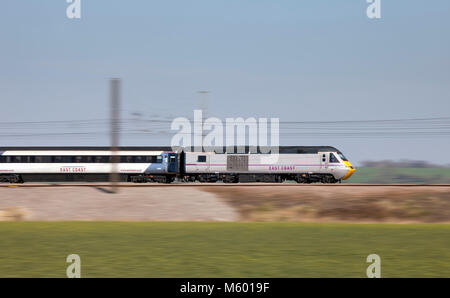 Ein Ostküste Intercity 125 Beschleunigung Nord an der Northallerton, wenn die Ostküste rail Franchise wurde öffentlich, die nach dem National Express wieder übergeben Stockfoto