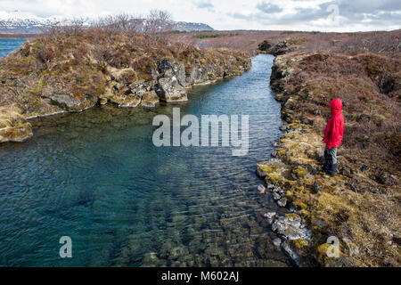 Davidsgja Riss im See Thingvellir, den Nationalpark Thingvellir, Island entfernt Stockfoto