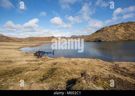 Heli-Tauchen im Bergsee, Island Stockfoto