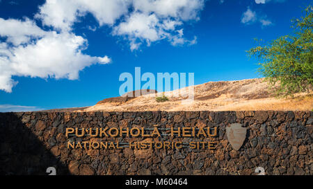 Puukohola Heiau National Historic Site, Kohala Küste, Big Island, Hawaii USA Stockfoto