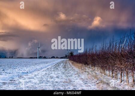 Windkraftanlage im Schnee Stockfoto