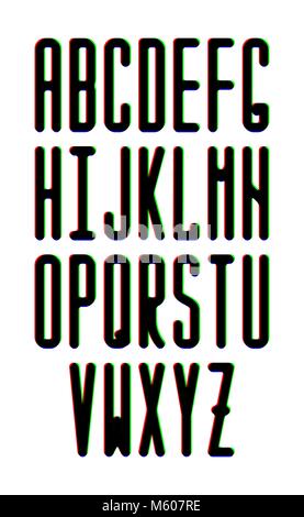 Dünne Vektor monospace Sans Serif Font mit abgerundeten Ecken und RGB-Effekt. Stock Vektor