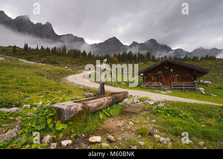 Alm (Ladiz Alm) im Karwendel, Tirol, Österreich im Herbst Stockfoto