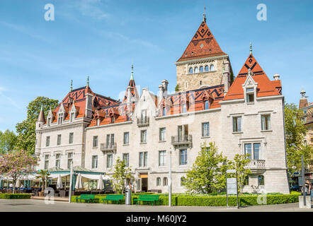 Château d'Ouchy im Hafen von Ouchy in Lausanne am Genfer See Stockfoto