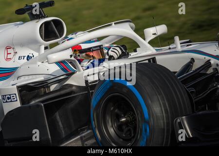 Barcelona, Spanien. 27 Feb, 2018. Sergei SIROTKIN (RUS) treibt in seinem Williams FW41 während der 2. Tag des Formel-1-Prüfung am Circuit de Catalunya Credit: Matthias Oesterle/Alamy leben Nachrichten Stockfoto