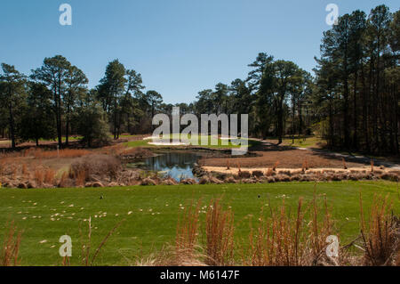 Southern Pines, North Carolina, USA. 27 Feb, 2018. Februar 27, 2018 - Southern Pines, N.C., USA - Der Blick aus dem 3-T-Stück der Kyle Franz restauriert Donald Ross Kurs im Pine Needles Lodge and Golf Club, der 2 U.S. Senior Frauen Open Championship, Mai 16-19, 2019 und in den USA Frauen öffnen, June 2-5, 2022 im Pine Needles Lodge and Golf Club. Die 2019 Veranstaltung wird 6. der club der USGA Meisterschaft, des vierten US-Frauen öffnen Markieren, und der erste seit 2007 der US-Frauen öffnen von Cristie Kerr gewann. Credit: Timothy L. Hale/ZUMA Draht/Alamy leben Nachrichten Stockfoto