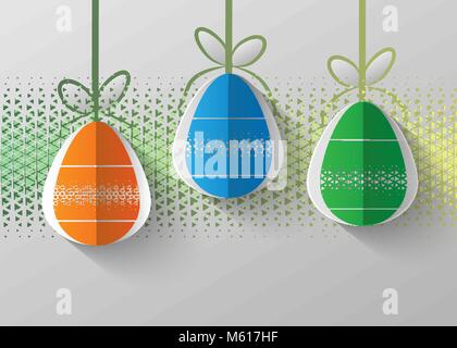 Frohe Ostern Grußkarte. 3d-Papier geschnitten Osterei Konzept Design Hintergrund. Vector Illustration. Papier carving Ei form mit Schatten. Stock Vektor
