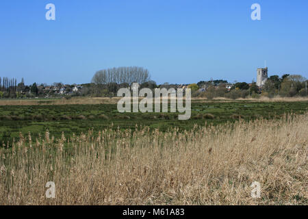 Blick über die talaue aus dem Fluss Frome, Wareham, Dorset, Großbritannien Stockfoto