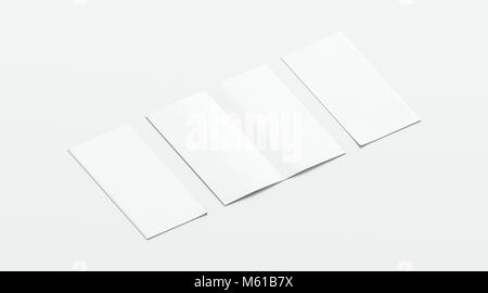 Leere weiße zwei gefaltete Broschüre Mockup, geöffnet und wieder geschlossen, Vorder- und Rückseite anzeigen, 3D-Rendering. Ebene zwei Broschüren Mock Ups isoliert. Buch Stockfoto