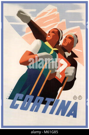 1930er Jahrgang Ski Winter Tourismus Poster Cortina Italien 1938. Retro italienische Skifahren Förderung für Reisen Werbung promotion Poster Display verwendet Stockfoto