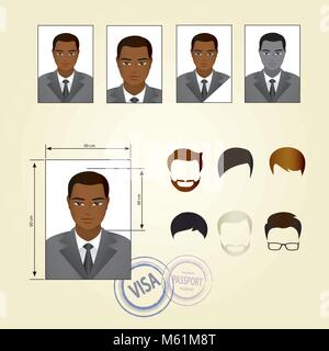 Set Vorlage Gesicht, Anzüge, Kleider, Frisuren. Vector Illustration Stock Vektor