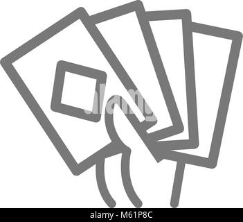 Einfaches Spiel Karten in der Hand Symbol Leitung. Symbol und Zeichen Vector Illustration Design. Auf weissem Hintergrund Stock Vektor