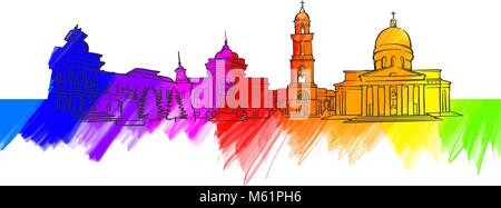 Chisinau farbenfrohe Wahrzeichen Banner. Wunderschöne handgezeichnete Vektor Skizze. Reisen Illustration für Social Media Marketing und Werbung. Stock Vektor