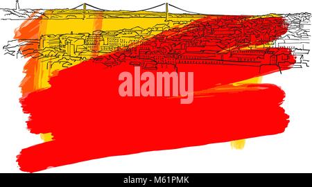 Lissabon bunte Skyline Banner. Wunderschöne handgezeichnete Vektor Skizze. Reisen Illustration für Social Media Marketing und Werbung. Stock Vektor