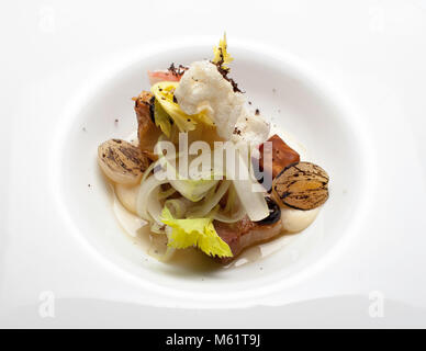 Gourmet-Gericht des Michelin-Sternekochs Thomas Figovc Stockfoto